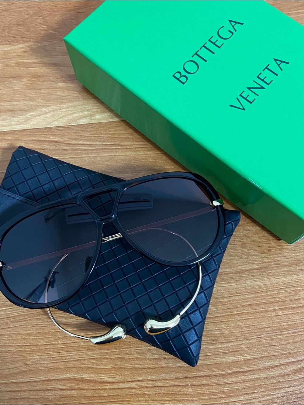 Bottega Veneta Black Sunglasses with Gold Accents
